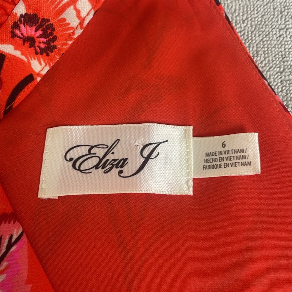 Eliza J Dress Orange & Pink Halter Size 6 Floral Flirty Garden Party Lined - Picture 3 of 11